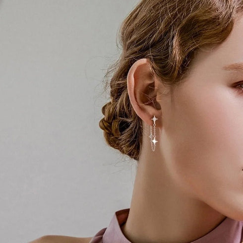 Cercei din argint Stelute V (Silver/Gold)